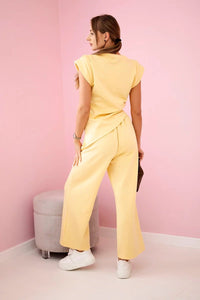 Set asymmetrical blouse + pants 7349 / – Yellow цвет / color | Lexline Fashion