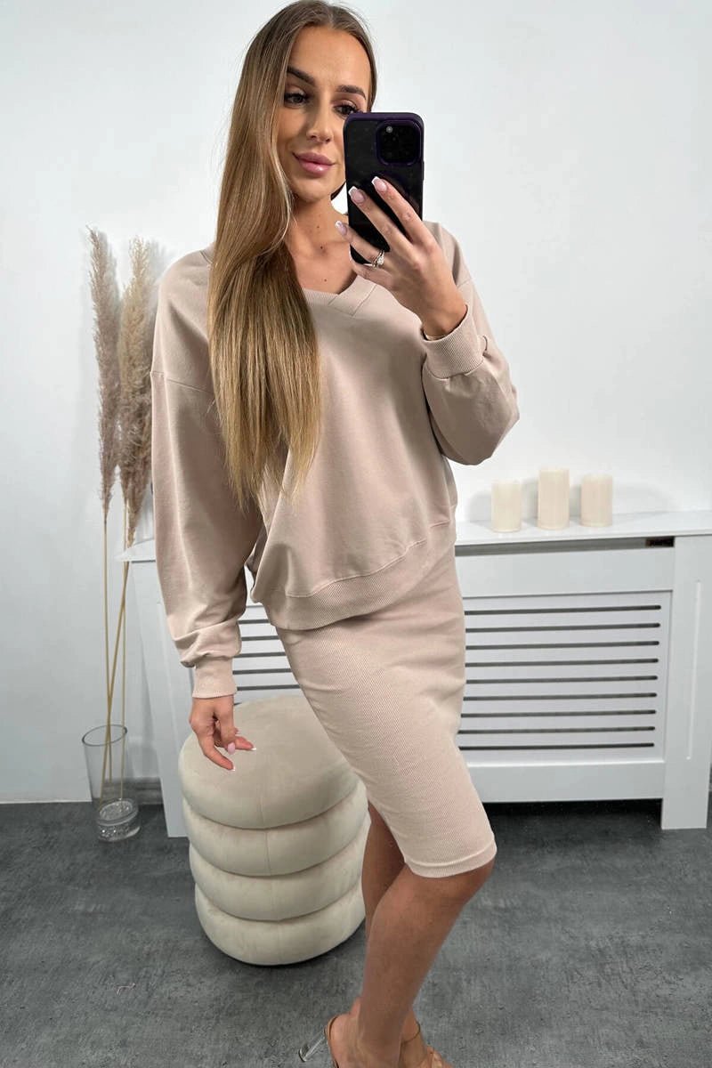 Set blouse + ribbed dress 9450 / – Beige цвет / color | Lexline Fashion