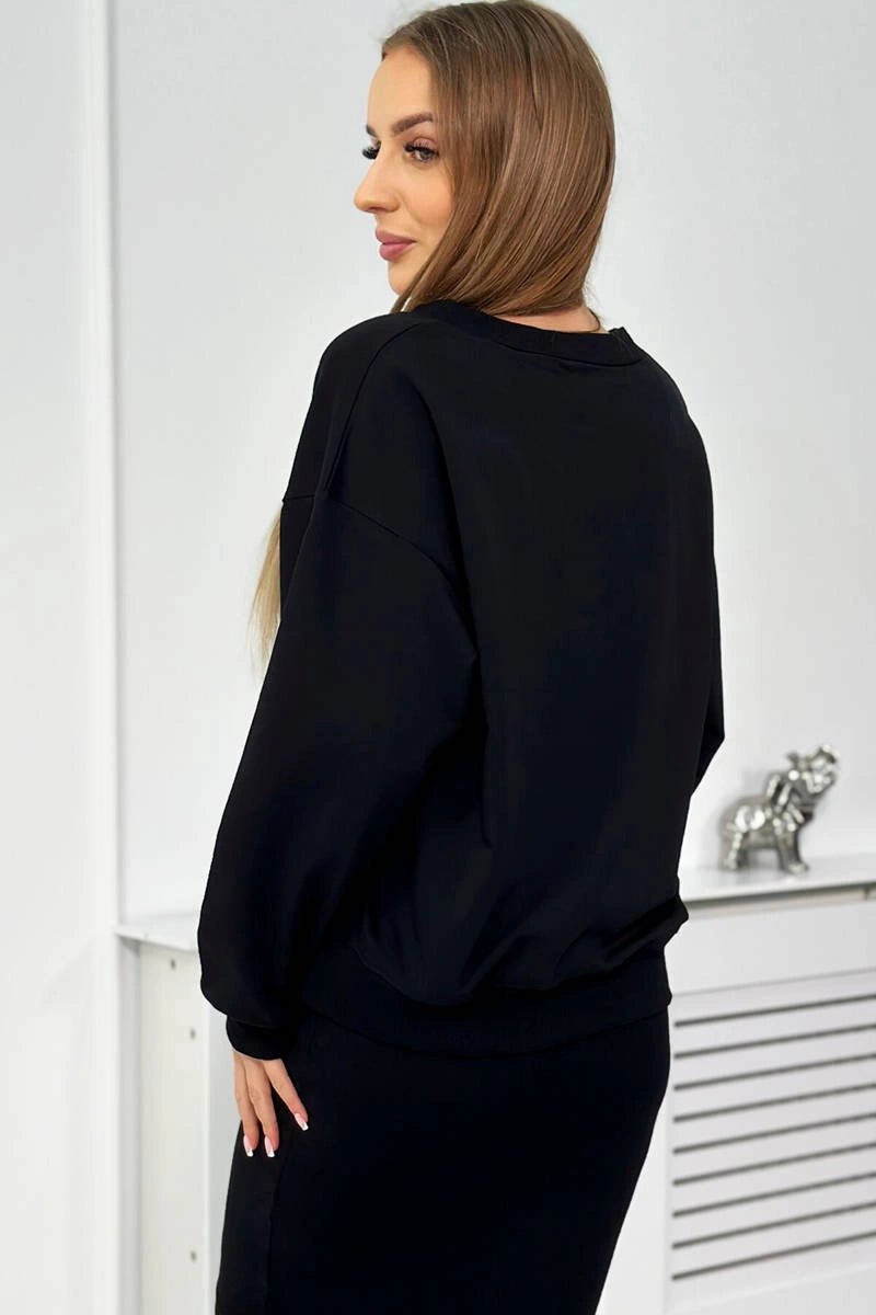 Set blouse + ribbed dress 9450 / – Black цвет / color | Lexline Fashion