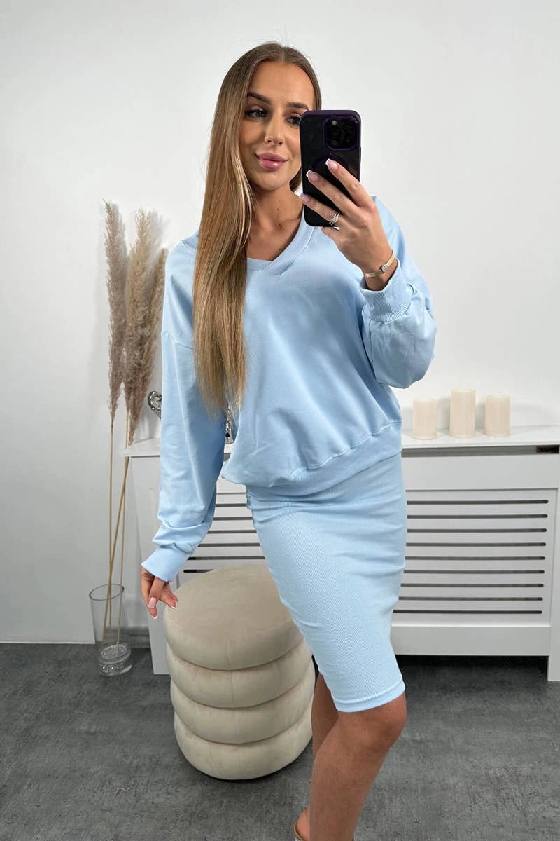 Set blouse + ribbed dress 9450 / – Blue цвет / color | Lexline Fashion