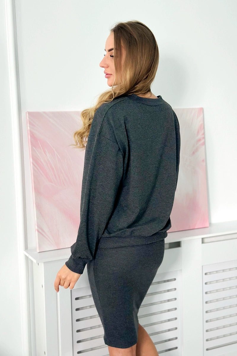 Set blouse + ribbed dress 9450 / – Graphite цвет / color | Lexline Fashion