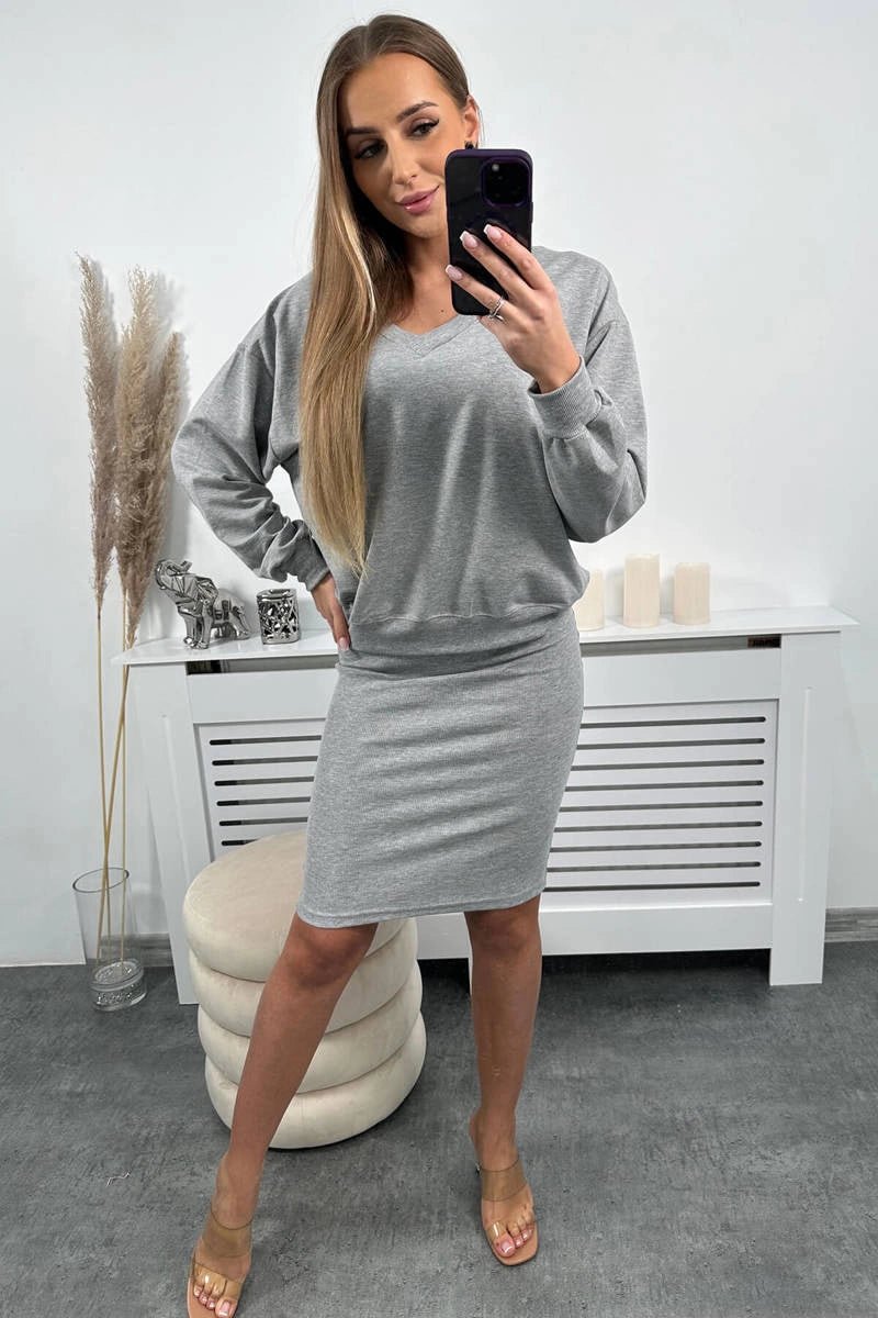 Set blouse + ribbed dress 9450 / – Gray цвет / color | Lexline Fashion