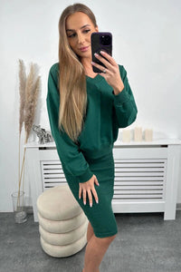 Set blouse + ribbed dress 9450 / – Green || Dark цвет / color | Lexline Fashion