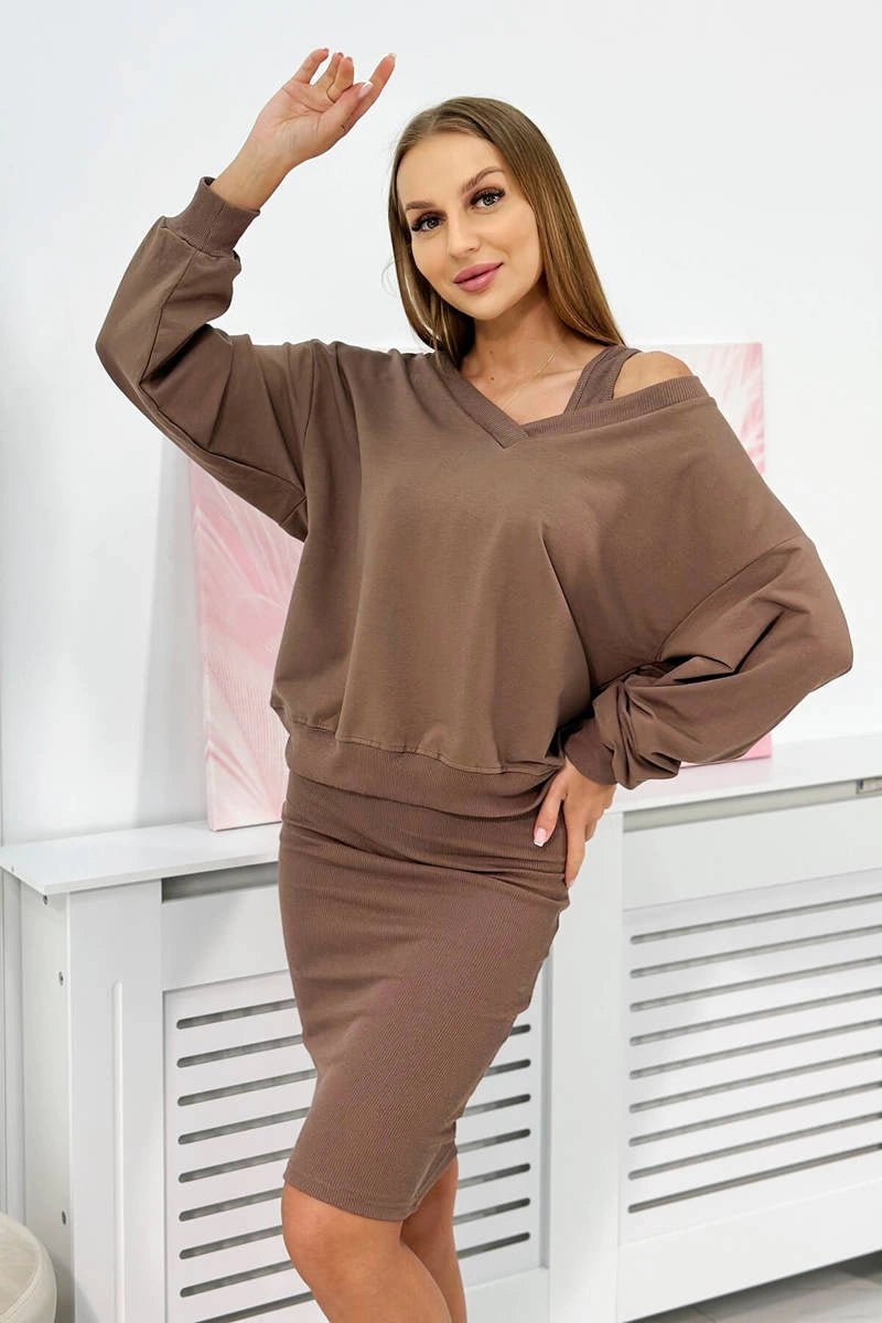 Set blouse + ribbed dress 9450 / – Mocca цвет / color | Lexline Fashion