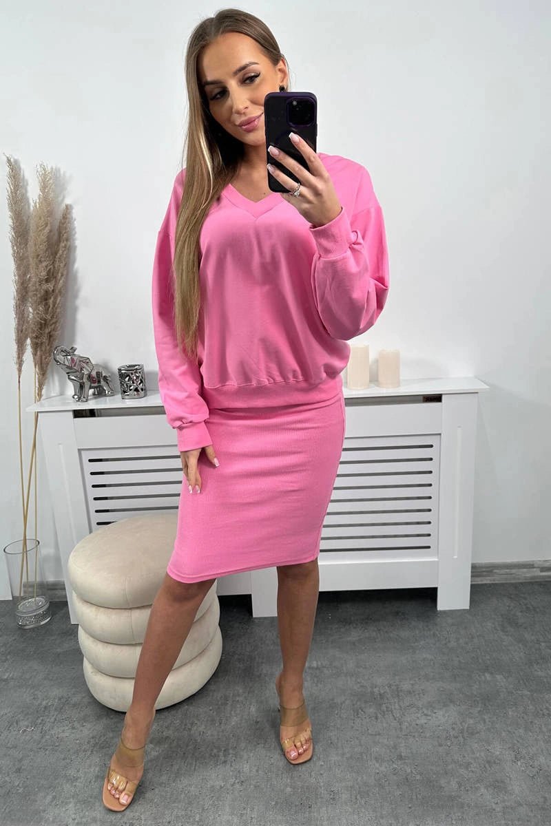 Set blouse + ribbed dress 9450 / – Pink || Light цвет / color | Lexline Fashion