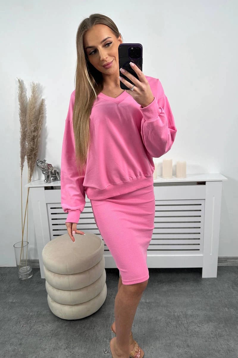 Set blouse + ribbed dress 9450 / – Pink || Light цвет / color | Lexline Fashion