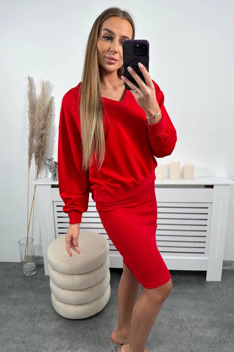 Set blouse + ribbed dress 9450 / – Red цвет / color | Lexline Fashion