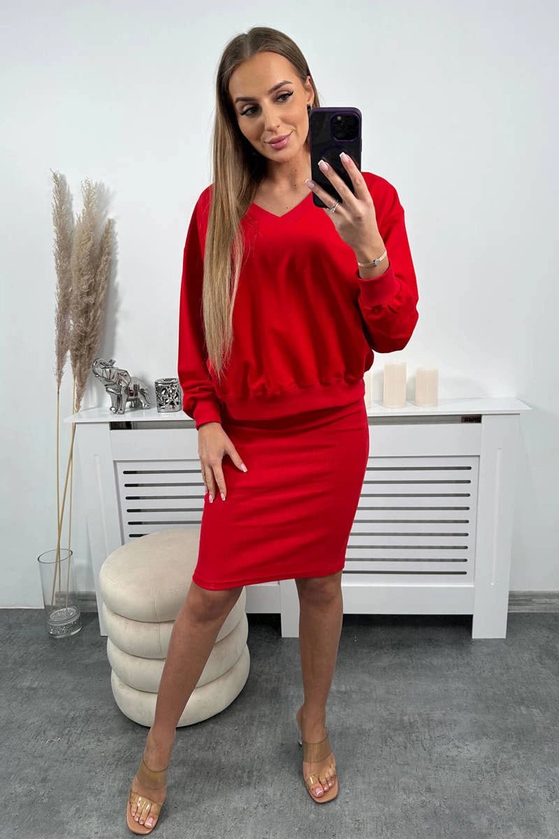 Set blouse + ribbed dress 9450 / – Red цвет / color | Lexline Fashion