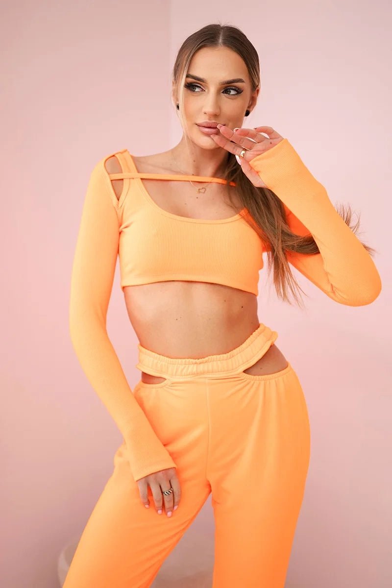 Set of Blouse and Pants 9340 / – Orange || Neon цвет / color | Lexline Fashion