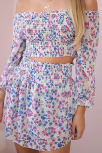 Set of blouse and skirt with flowers 9288 / – Beige цвет / color | Lexline Fashion