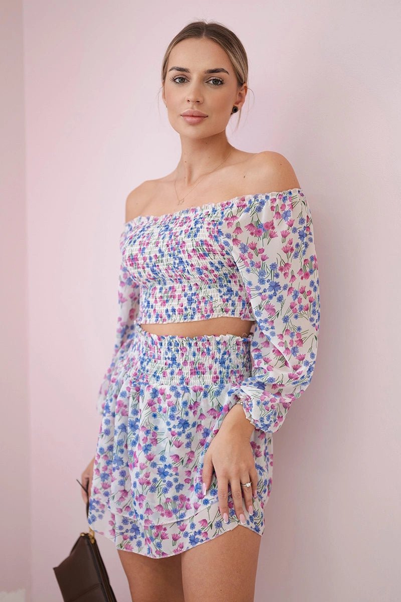 Set of blouse and skirt with flowers 9288 / – Beige цвет / color | Lexline Fashion