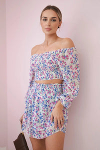Set of blouse and skirt with flowers 9288 / – Beige цвет / color | Lexline Fashion