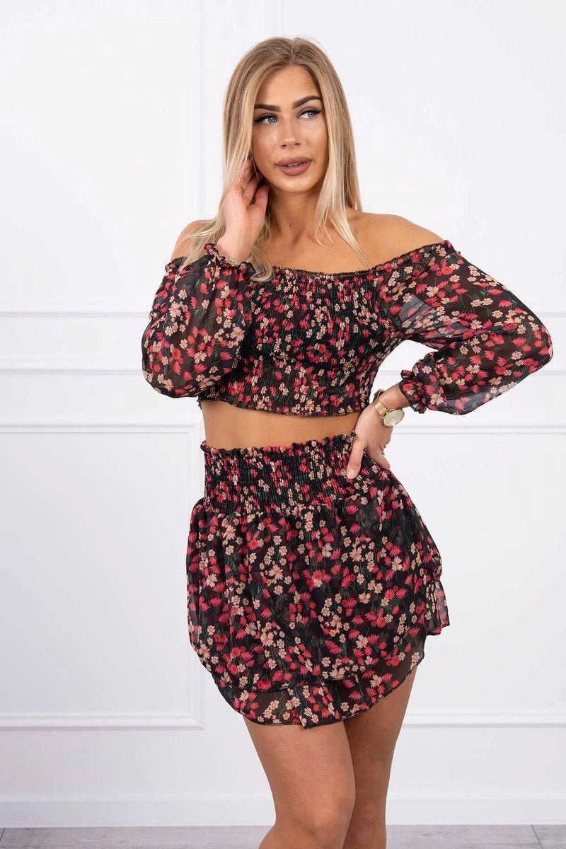 Set of blouse and skirt with flowers 9288 / – Black цвет / color | Lexline Fashion