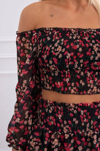 Set of blouse and skirt with flowers 9288 / – Black цвет / color | Lexline Fashion