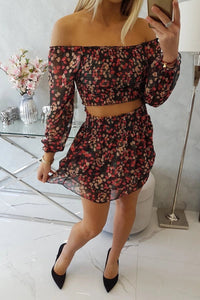 Set of blouse and skirt with flowers 9288 / – Black цвет / color | Lexline Fashion