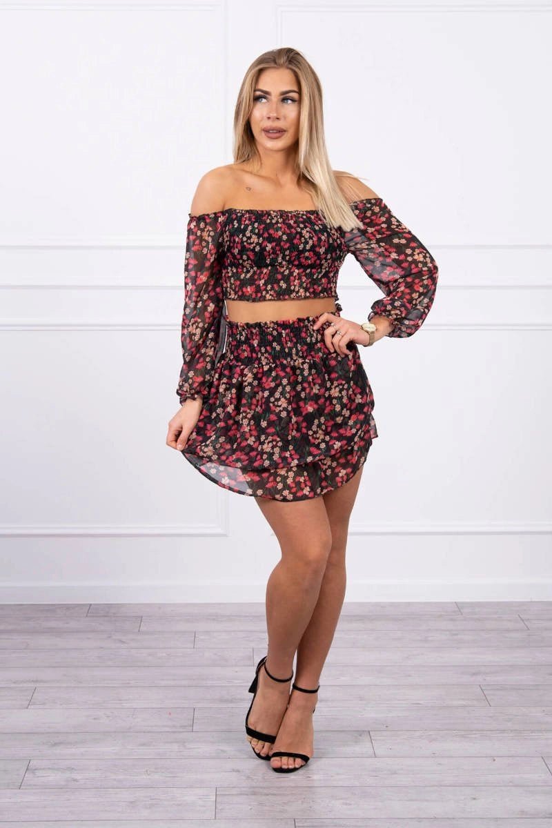 Set of blouse and skirt with flowers 9288 / – Black цвет / color | Lexline Fashion