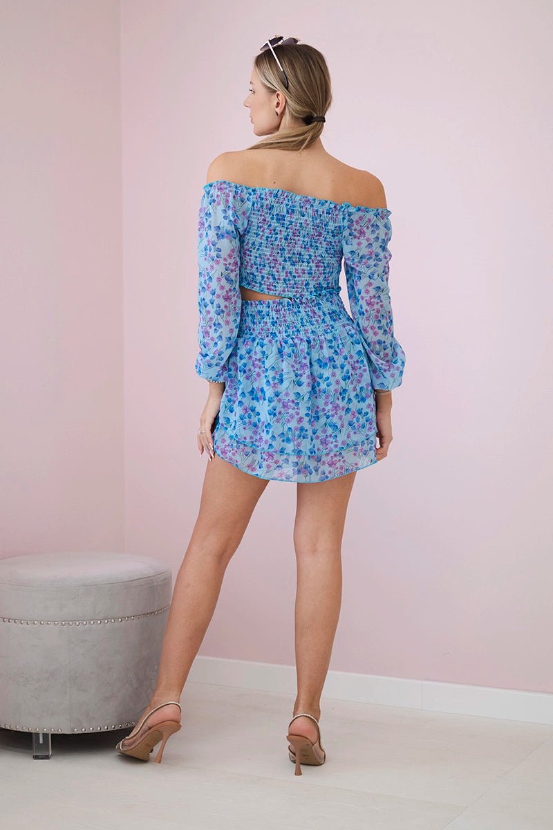 Set of blouse and skirt with flowers 9288 / – Blue цвет / color | Lexline Fashion