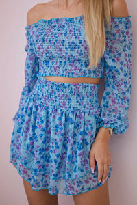 Set of blouse and skirt with flowers 9288 / – Blue цвет / color | Lexline Fashion