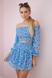 Set of blouse and skirt with flowers 9288 / – Blue цвет / color | Lexline Fashion