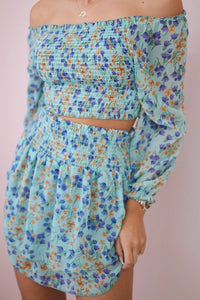 Set of blouse and skirt with flowers 9288 / – Mint цвет / color | Lexline Fashion