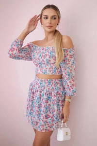 Set of blouse and skirt with flowers 9288 / – Powder цвет / color | Lexline Fashion