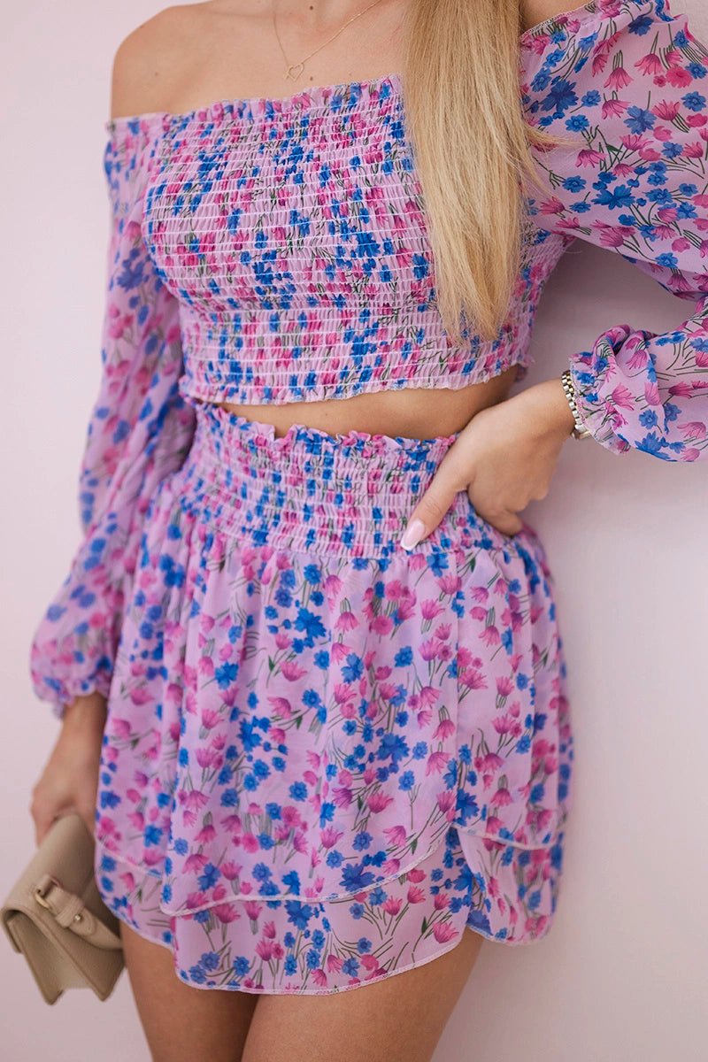 Set of blouse and skirt with flowers 9288 / – Purple цвет / color | Lexline Fashion