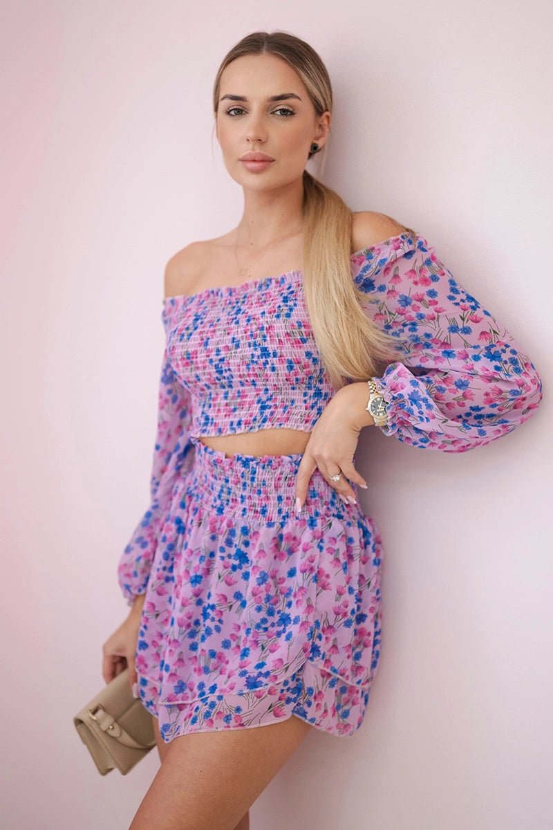 Set of blouse and skirt with flowers 9288 / – Purple цвет / color | Lexline Fashion