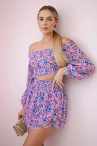 Set of blouse and skirt with flowers 9288 / – Purple цвет / color | Lexline Fashion