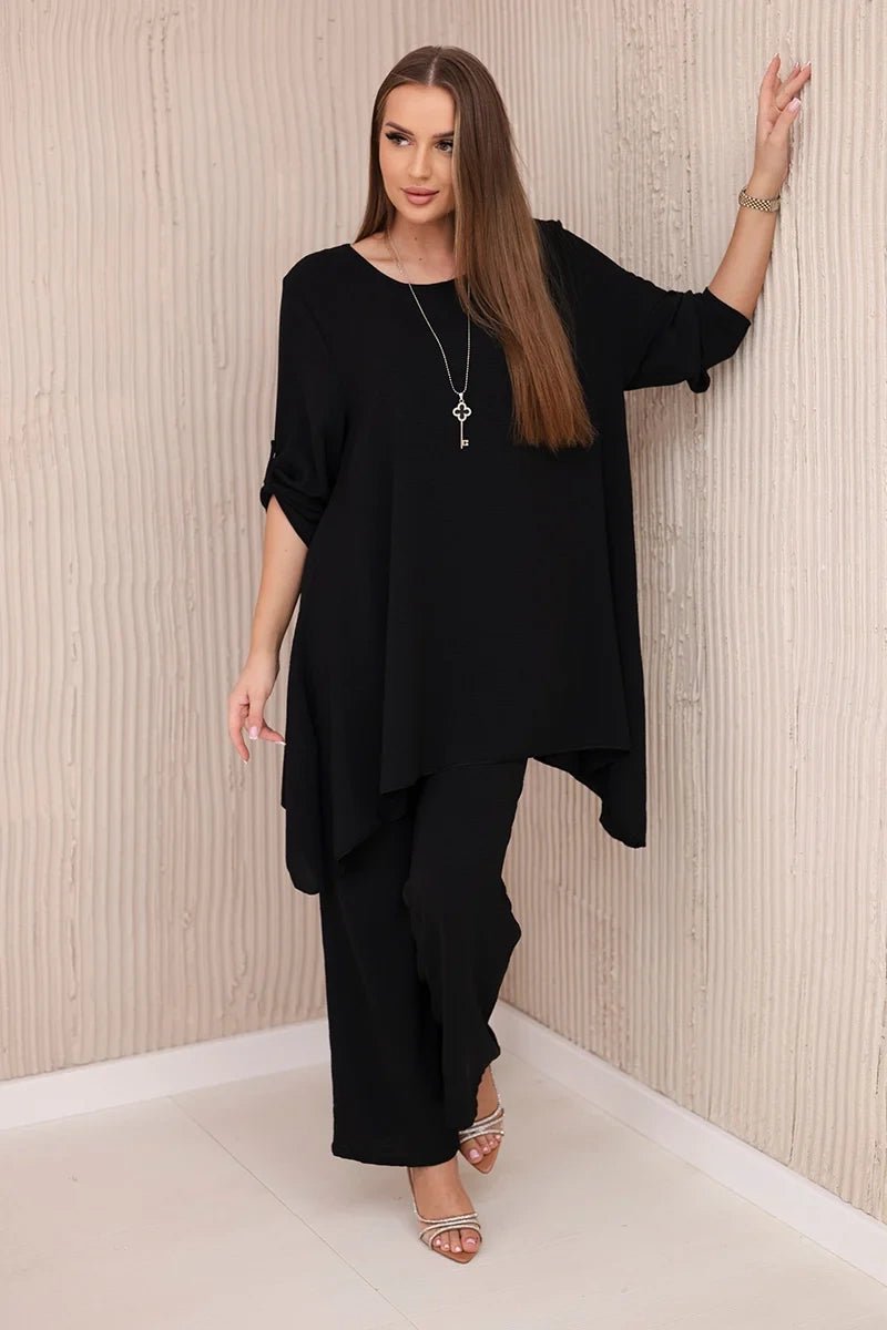 Set of blouse + pants with pendant 1025A / – Black цвет / color | Lexline Fashion