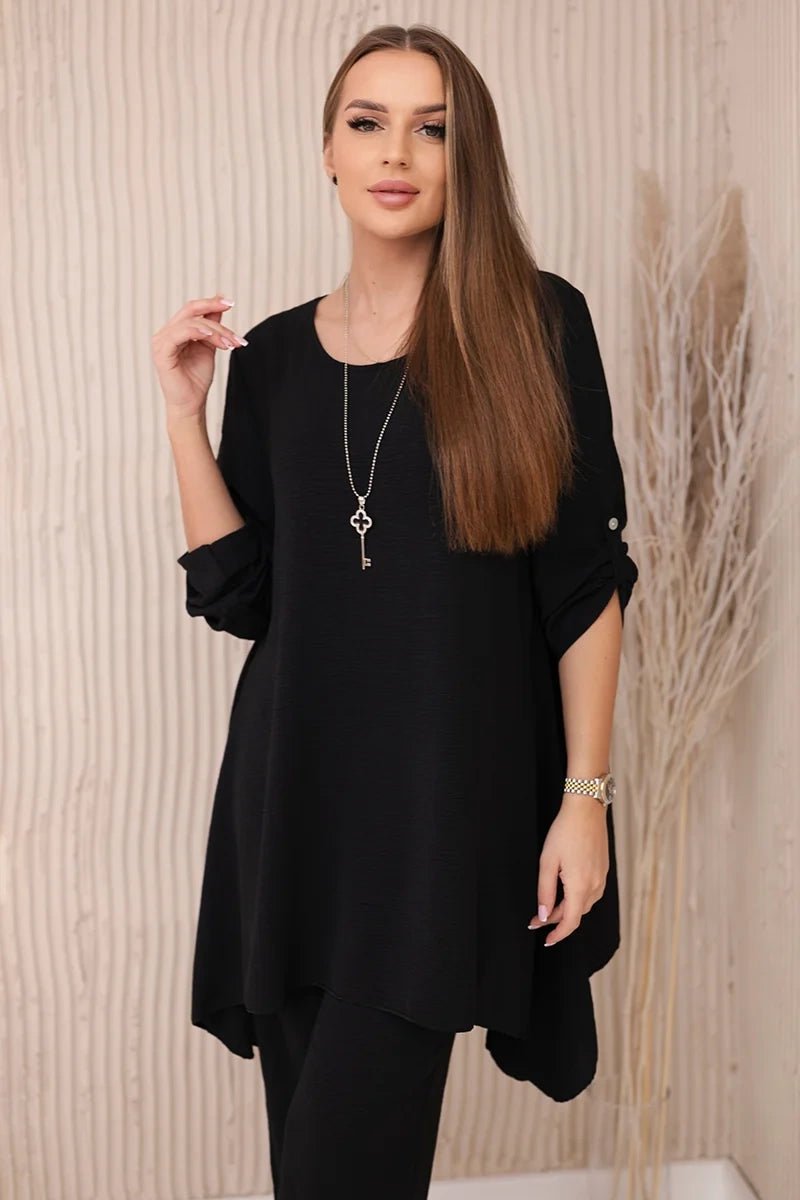 Set of blouse + pants with pendant 1025A / – Black цвет / color | Lexline Fashion
