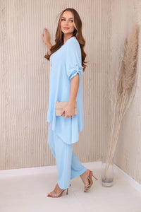 Set of blouse + pants with pendant 1025A / – Blue цвет / color | Lexline Fashion