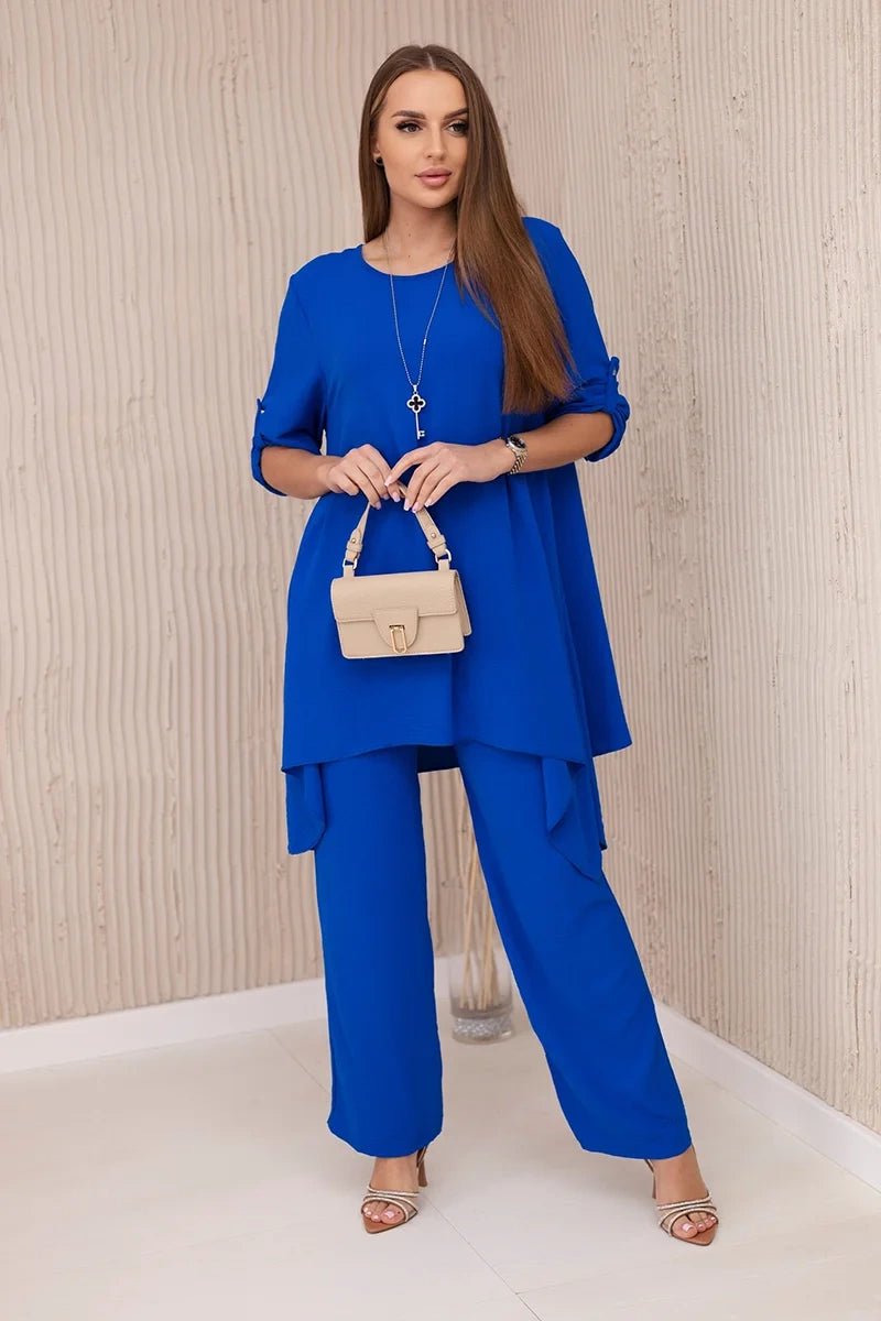 Set of blouse + pants with pendant 1025A / – Blue cornflower цвет / color | Lexline Fashion