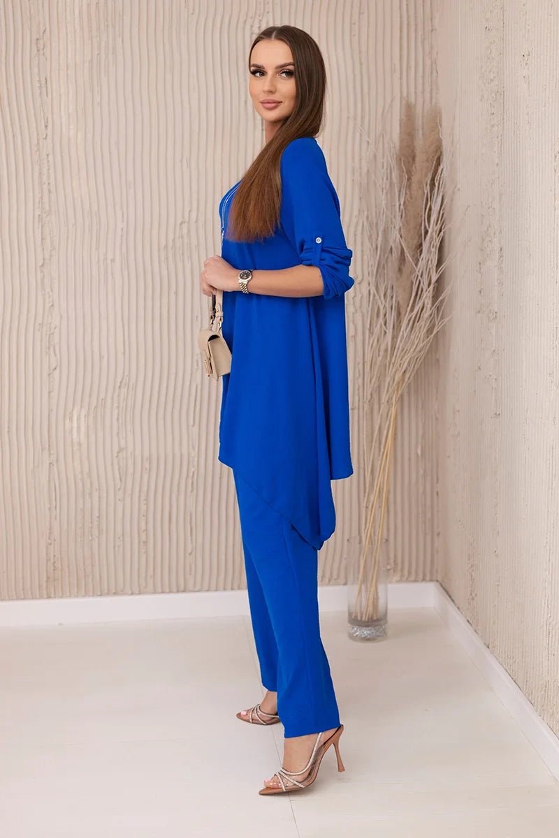 Set of blouse + pants with pendant 1025A / – Blue cornflower цвет / color | Lexline Fashion