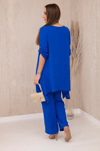 Set of blouse + pants with pendant 1025A / – Blue cornflower цвет / color | Lexline Fashion