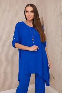 Set of blouse + pants with pendant 1025A / – Blue cornflower цвет / color | Lexline Fashion