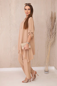 Set of blouse + pants with pendant 1025A / – Camel цвет / color | Lexline Fashion