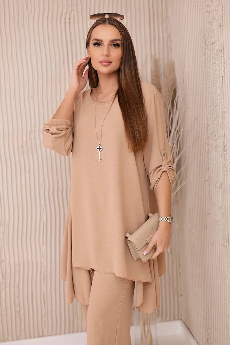 Set of blouse + pants with pendant 1025A / – Camel цвет / color | Lexline Fashion