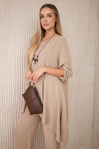 Set of blouse + pants with pendant 1025A / – Cappuccino цвет / color | Lexline Fashion