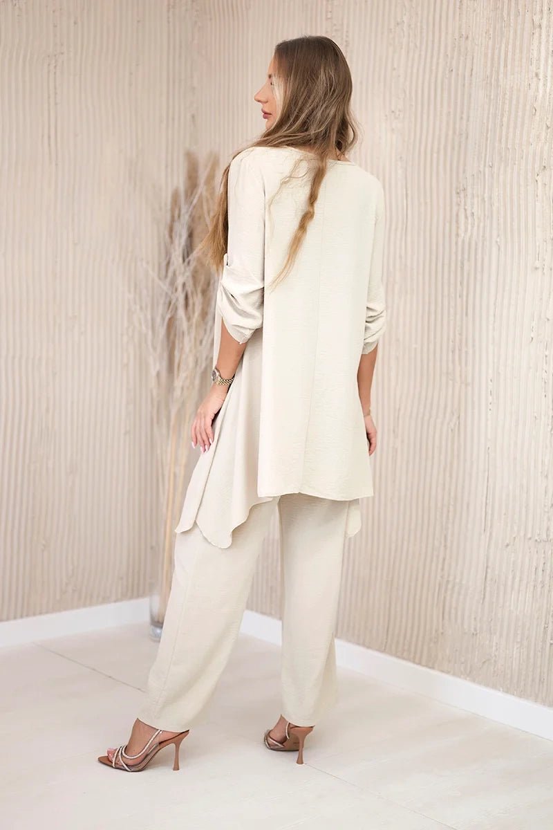 Set of blouse + pants with pendant 1025A / – Dark || beige цвет / color | Lexline Fashion