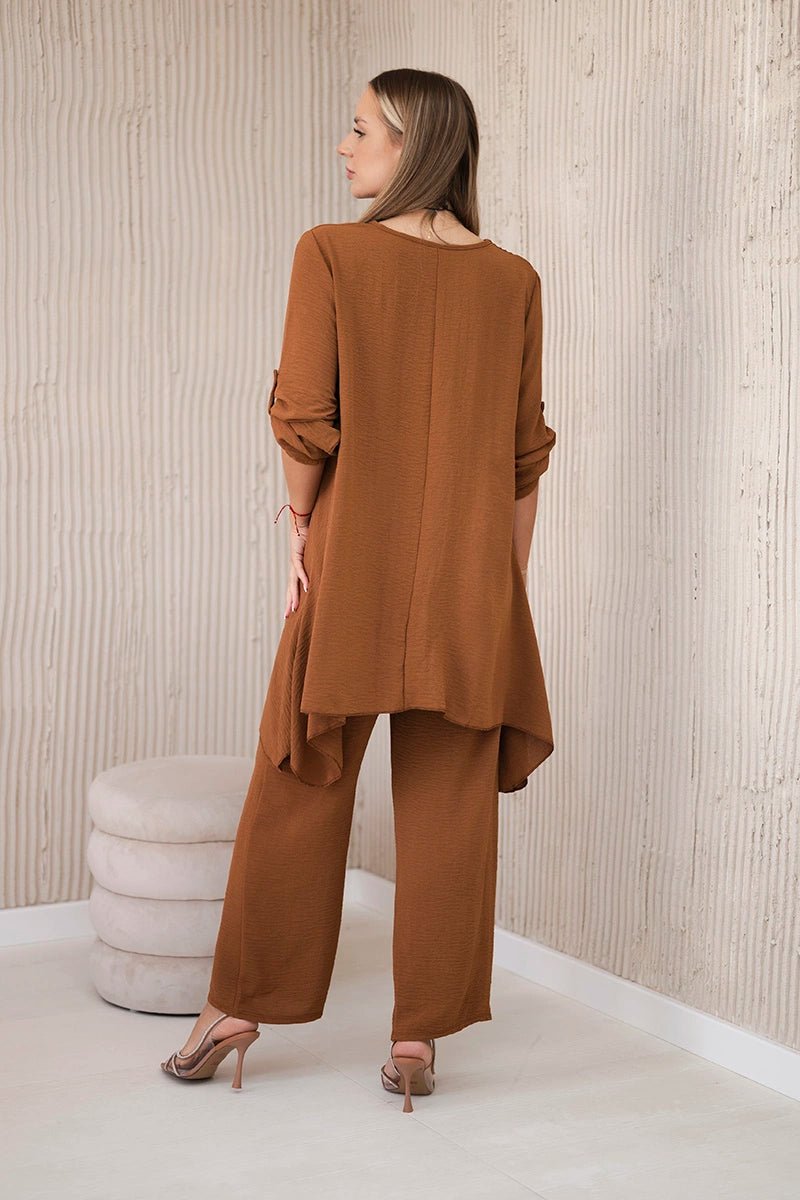 Set of blouse + pants with pendant 1025A / – Dark || Camel цвет / color | Lexline Fashion