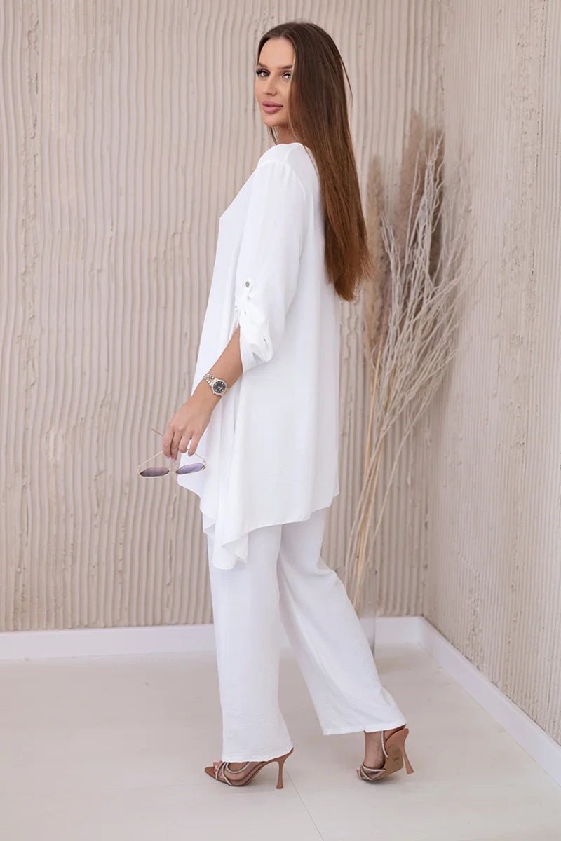 Set of blouse + pants with pendant 1025A / – Ecru цвет / color | Lexline Fashion