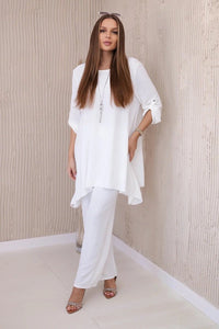 Set of blouse + pants with pendant 1025A / – Ecru цвет / color | Lexline Fashion