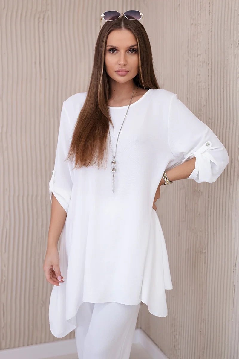 Set of blouse + pants with pendant 1025A / – Ecru цвет / color | Lexline Fashion
