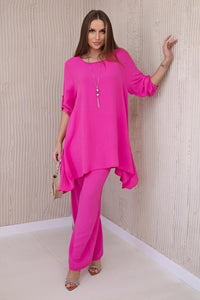 Set of blouse + pants with pendant 1025A / – Fuchsia цвет / color | Lexline Fashion