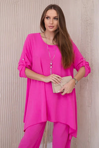 Set of blouse + pants with pendant 1025A / – Fuchsia цвет / color | Lexline Fashion