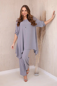 Set of blouse + pants with pendant 1025A / – Gray цвет / color | Lexline Fashion
