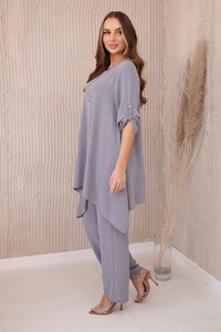 Set of blouse + pants with pendant 1025A / – Gray цвет / color | Lexline Fashion