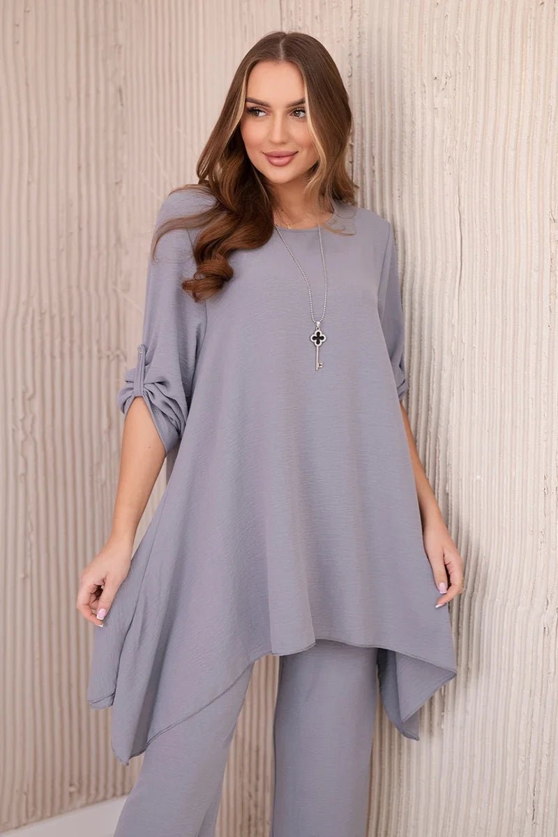 Set of blouse + pants with pendant 1025A / – Gray цвет / color | Lexline Fashion