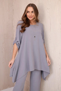 Set of blouse + pants with pendant 1025A / – Gray цвет / color | Lexline Fashion