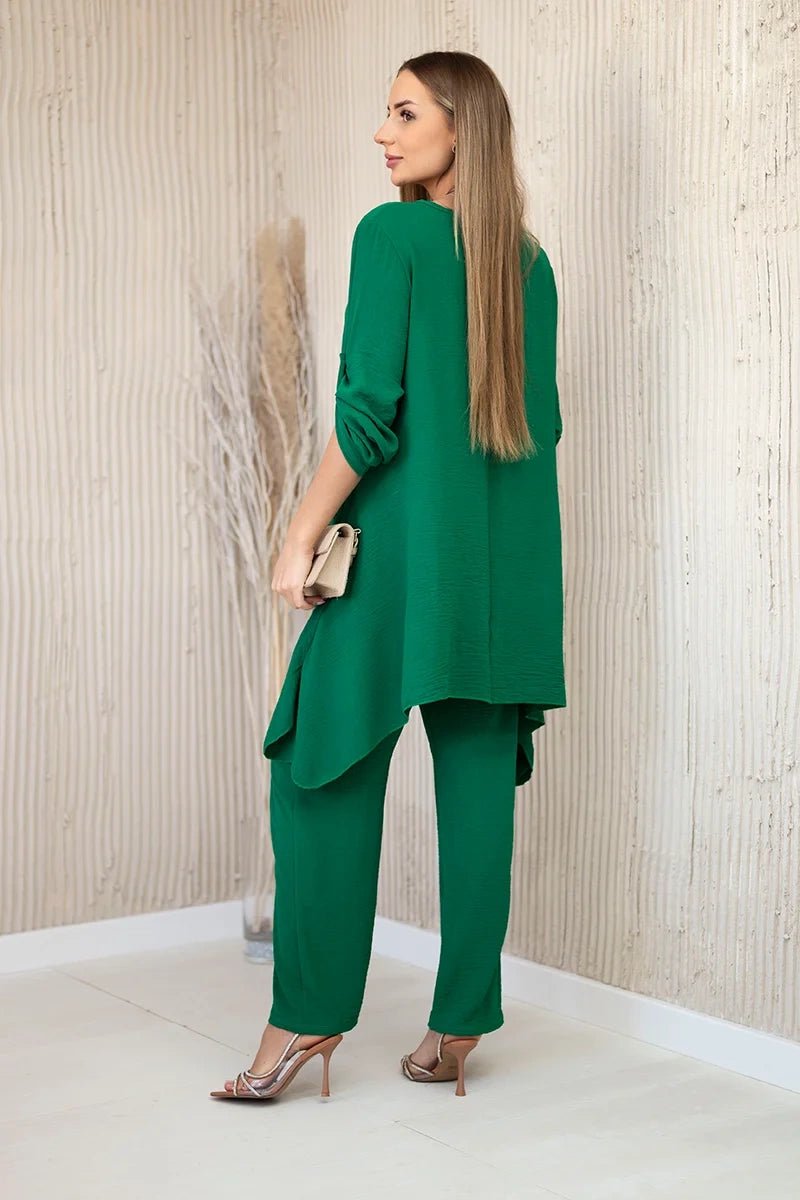 Set of blouse + pants with pendant 1025A / – Green цвет / color | Lexline Fashion